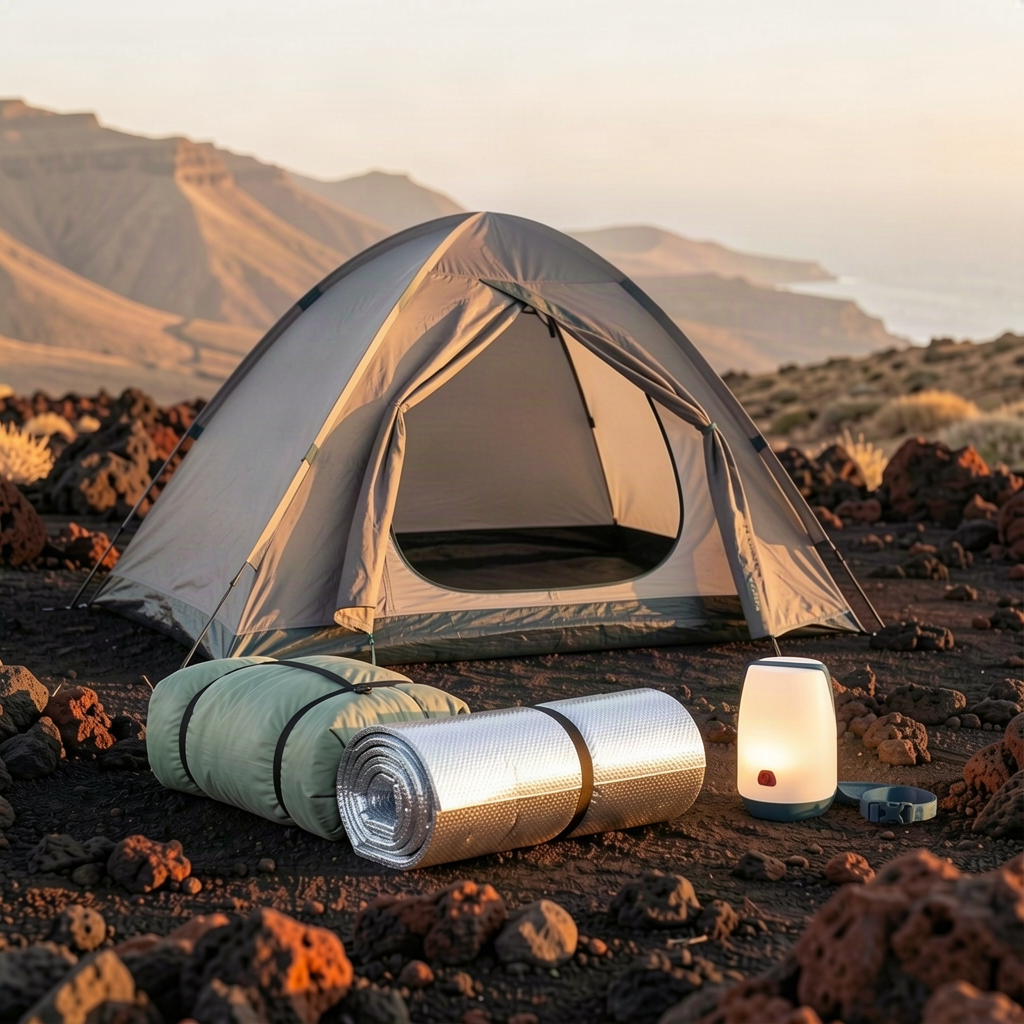 Decathlon Basic package with Quechua tent, sleeping bag, camping mat and BL100 lamp in Tenerife